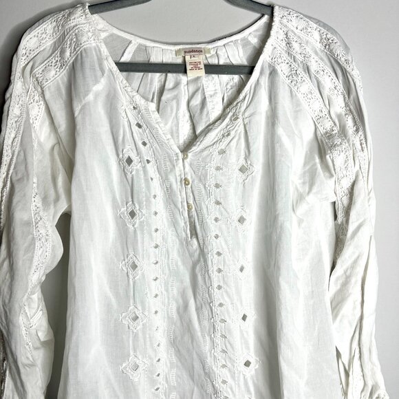 Sundance White Eyelet Lace Boho Cottagecore Button-Up Top 100% Cotton Granola L - Picture 3 of 4